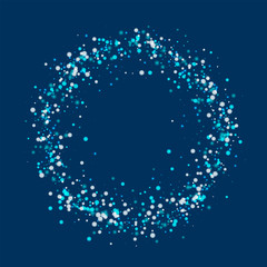 Amazing falling snow. Ring frame with amazing falling snow on deep blue background. Unique Vector illustration.