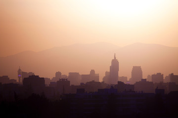 Fototapeta na wymiar Skyline of downtown Santiago de Chile at sunset