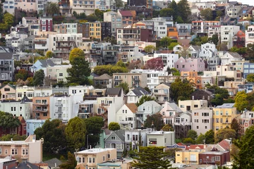 Papier Peint photo autocollant San Francisco Maisons sur le quartier de Twin Peaks, San Francisco, Californie, USA