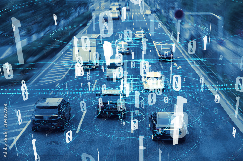 Poster modern transportation and digital network concept. traffic monitoring system.