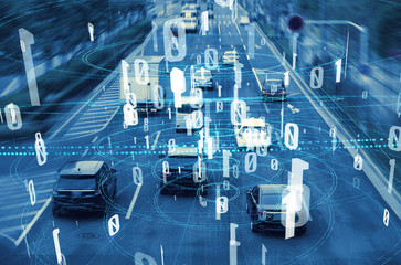 Modern transportation and digital network concept. Traffic monitoring system.