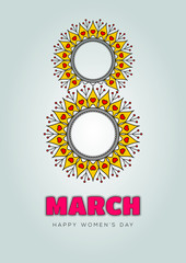 8 march. Woman's day greeting card design. Vector illustration