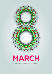 8 march. Woman's day greeting card design. Vector illustration