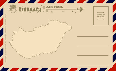 Vintage postcard with map of Hungary