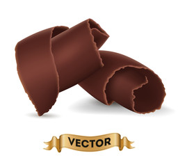 Chocolate shavings on white background