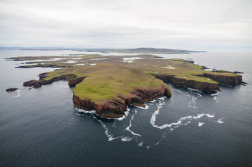 Aerial image of typical Orkney Island coastal landscape