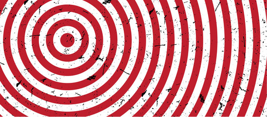 Circle background with red and white lines. Aging radial pattern. Retro circular target background vector illustration for your design.