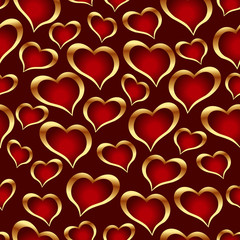 Fototapeta na wymiar Golden hearts on dark background. Vector seamless pattern