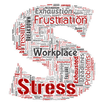 Vector conceptual mental stress at workplace or job pressure human letter font S word cloud isolated background. Collage of health, work, depression problem, exhaustion, breakdown, deadlines risk