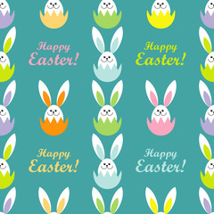 Seamless decorative background with Easter eggs. Banner Happy Easter! Vector illustration. Textile rapport.