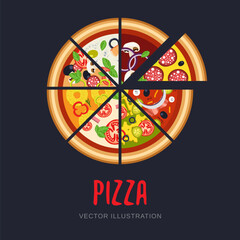 Vector image of slices set of italian pizza