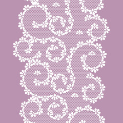 vector seamless lace braid, lilac and white color