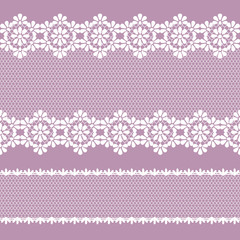 vector seamless lace braid, lilac and white color