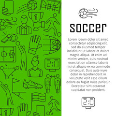 Soccer vector banner design concept, with thin line art icons.