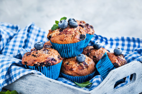 Fresh homemade delicious blueberry muffins
