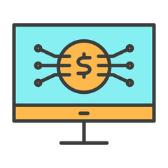 Money Symbol on Computer Screen Line Icon. Vector Simple Minimal 96x96 Pictogram