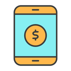 Money Symbol on Smartphone  Screen Line Icon. Vector Simple Minimal 96x96 Pictogram