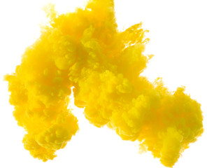 Abstract paint background color yellow ink splash in the water isolated on white background