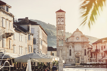 Fototapeta na wymiar Hvar island, Dalmatia, Croatia. Famous landmark and touristic destination for travel in Europe