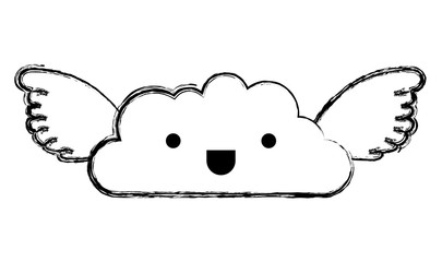 cute cloud with wings kawaii character vector illustration design