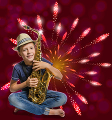 teen with saxophone