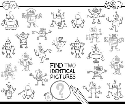 find two identical robots educational color book