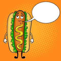 Hot dog cartoon pop art vector illustration