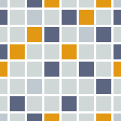 Background color mosaic. Squares of gray and yellow mosaic with white trim. Endless seamless pattern. Vector illustration.