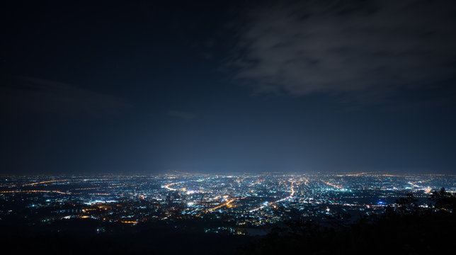 Cityscape At Night Sky With Many Stars. Concept For Background 