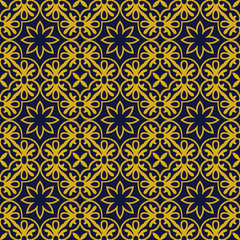 Vector damask seamless pattern background round spiral golden cross frame flower