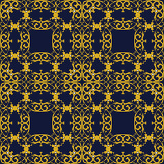 Vector damask seamless pattern background golden spiral curve cross luxury frame