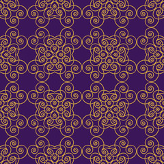 Vector damask seamless pattern background vortex spiral curve cross frame vine