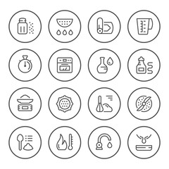 Cooking related set round line icons