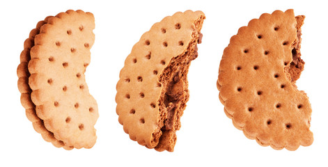 Set of chocolate cookies on a white background.