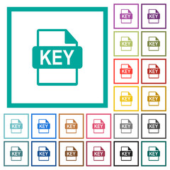 Private key file of SSL certification flat color icons with quadrant frames