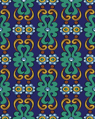 Vector damask seamless pattern background round spiral curve cross frame flower vine