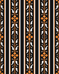 Vector damask seamless pattern background orange flower straight stem vine line leaf