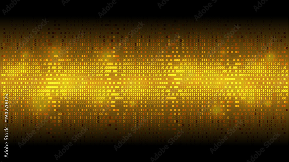Poster glowing binary code golden abstract background, glowing cloud of big data, stream of information, we