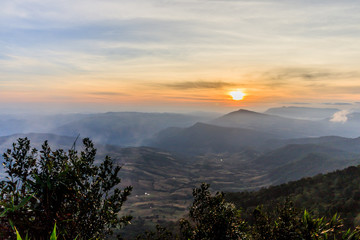 sunrise view of landscape at Tropical Mountain Range Phu Rua National Park Loei Thailand