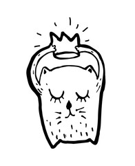 Cute cat with crown. Vector cartoon sketch illustration backgrou