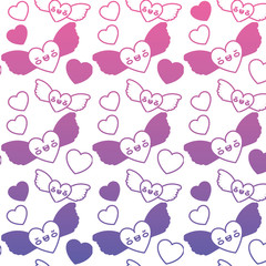 cute heart love with wings kawaii pattern vector illustration design