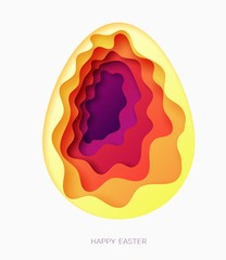 3d abstract paper cut illustration of colorful paper art easter egg with waves. Happy easter