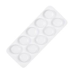 Medicine pills in blister, drug tablets, isolated on white background