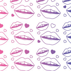 sensuality lips and hearts pattern background vector illustration design