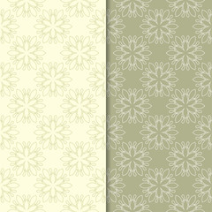 Olive green floral backgrounds. Set of seamless patterns