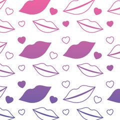 sensuality lips and hearts pattern background vector illustration design
