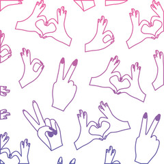 hands forming a heart with fingers and ok pattern vector illustration design