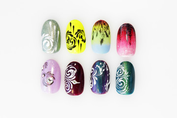 many plastic pink tips for nail extension and training in applying design while training a...