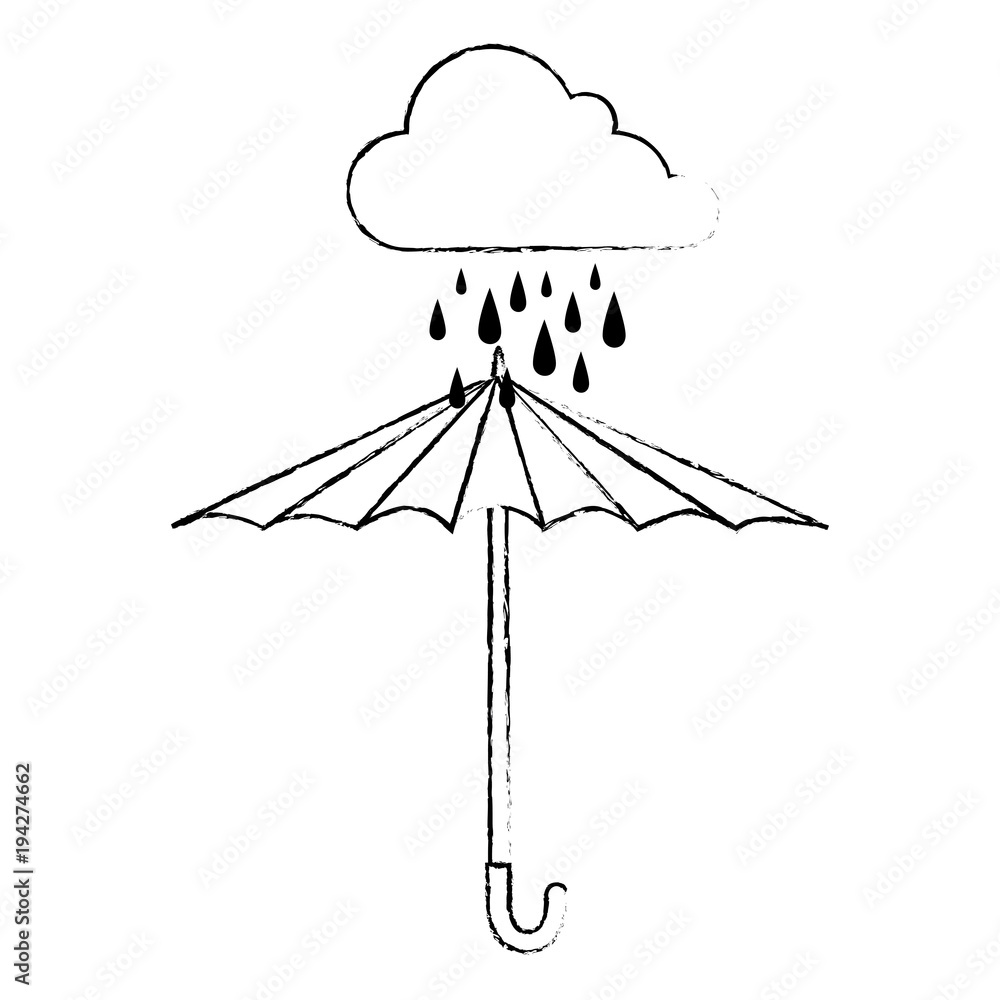 Sticker cloud rainy sky with umbrella vector illustration design