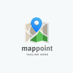 Map Point Abstract Vector Sign, Emblem or Logo Template. Pin Location on the Map Symbol with Modern Typography.